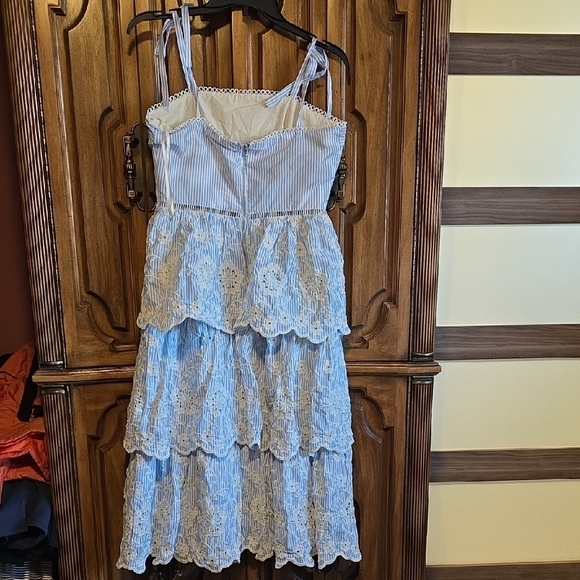 Just Me Blue and White Striped Lace Dress - Picture 3 of 4